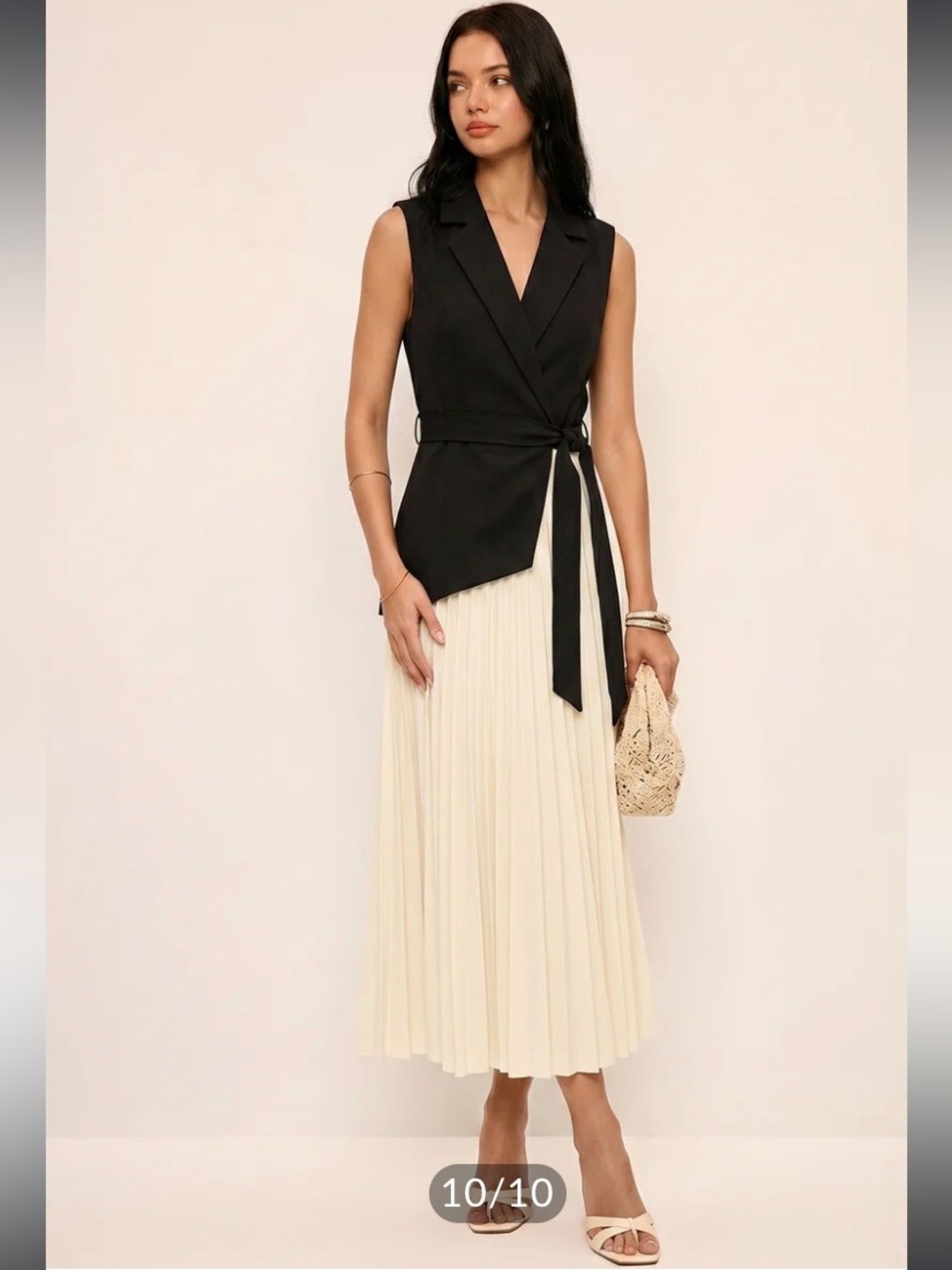 Commense Black & White Sleeveless Wrap Maxi Dress